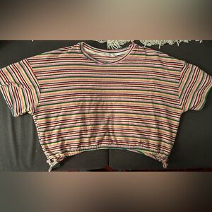 Lucca Couture ,L, terrycloth, Striped, cropped , drawstring top